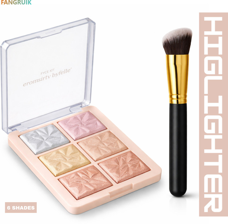 Fangruik Highlighter And Blusher Glow Highlighter Palette With Brush Highlighter(12 g, Multicolor)