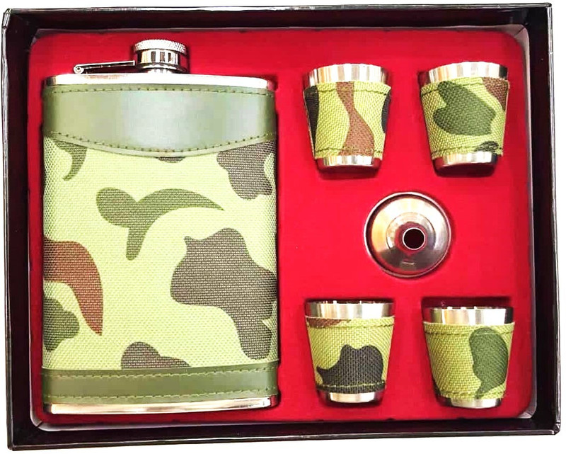 JGG Jain Gift Gallery Leather 8 OZ/236ML with 4 Glasses+1 Funnel Hip Flask Set STAINLESS STEEL Hip Flask(236 ml)