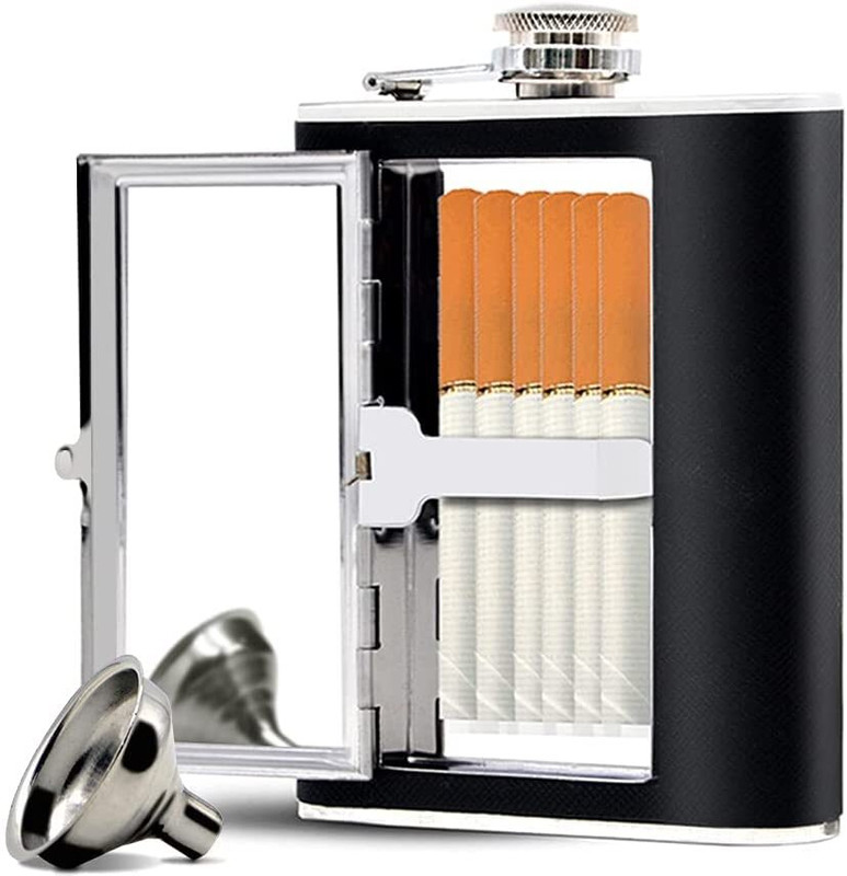 TCKW Hip Flask with Built-in Cigarette Case | Leak-Proof Hip Flask with Funnel Stainless Steel Hip Flask(150 ml)