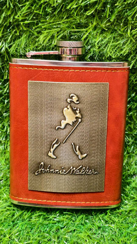 JGG Jain Gift Gallery Genuine Leather Wrapped Walker Hip Flask(230 ml) STAINLESS STEEL Hip Flask(230 ml)