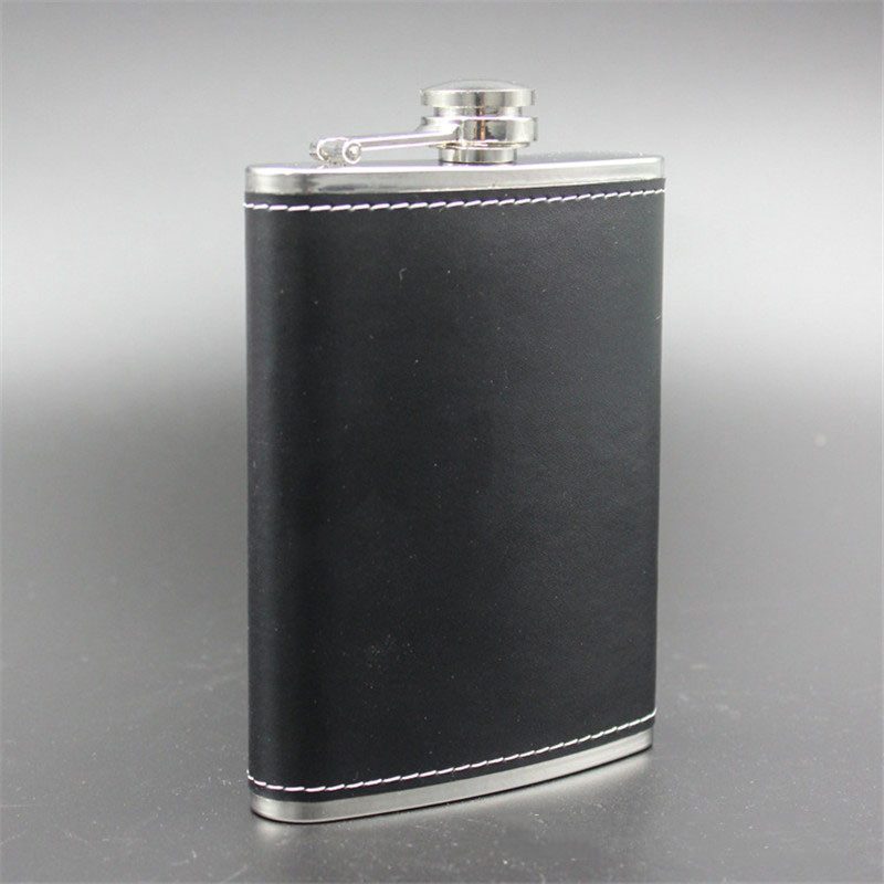 Kinzilla 8 OZ Leather Black Hip Flask, Black, Alcoholic Beverage Pocket Hip Flask Hip Flask(230 ml)