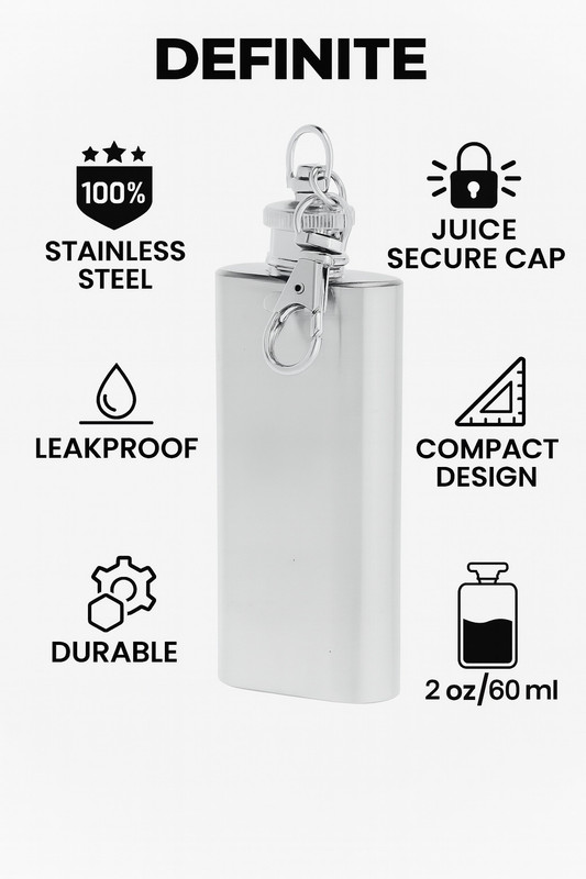Definite Leakproof Mini Hip Flask for Pocket with Keyring for Party and Events Stainless Steel Hip Flask(60 ml)