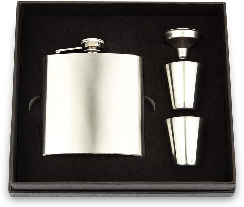 BARDECOR Stainless Steel Hip Flask Set with 2 Shot Glasses | 250 ml Portable Liquor Flask Stainless Steel Hip Flask(250 ml)
