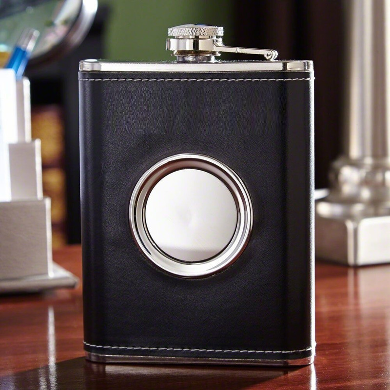 Nexshop Flask, Built-in Collapsible 2 Oz Shot Glass Flask Funnel Steel, Leather Coated Stainless Steel Hip Flask(236 ml)