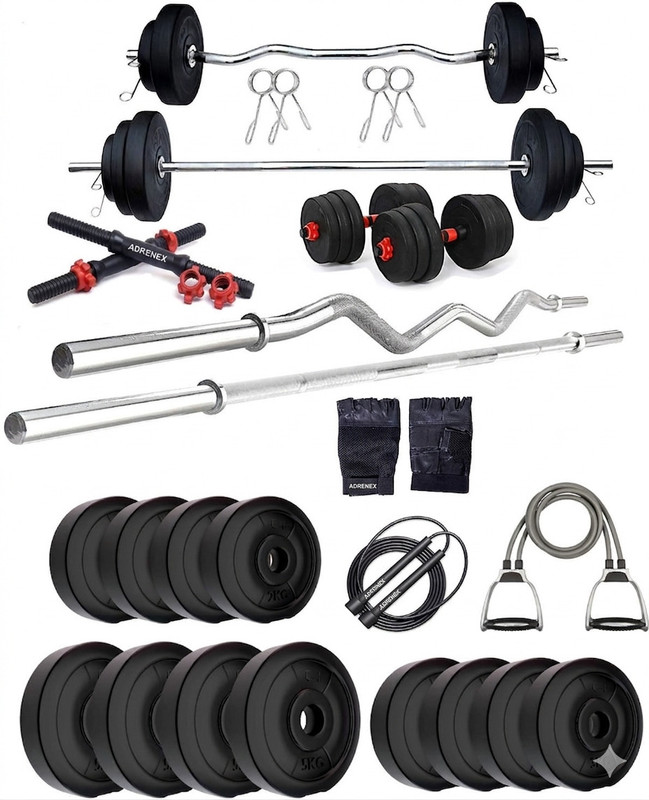 Adrenex 80 kg PVC Plates with 3Ft Curl Rod and 5Ft Straight Rod with Accessories Home Gym Combo