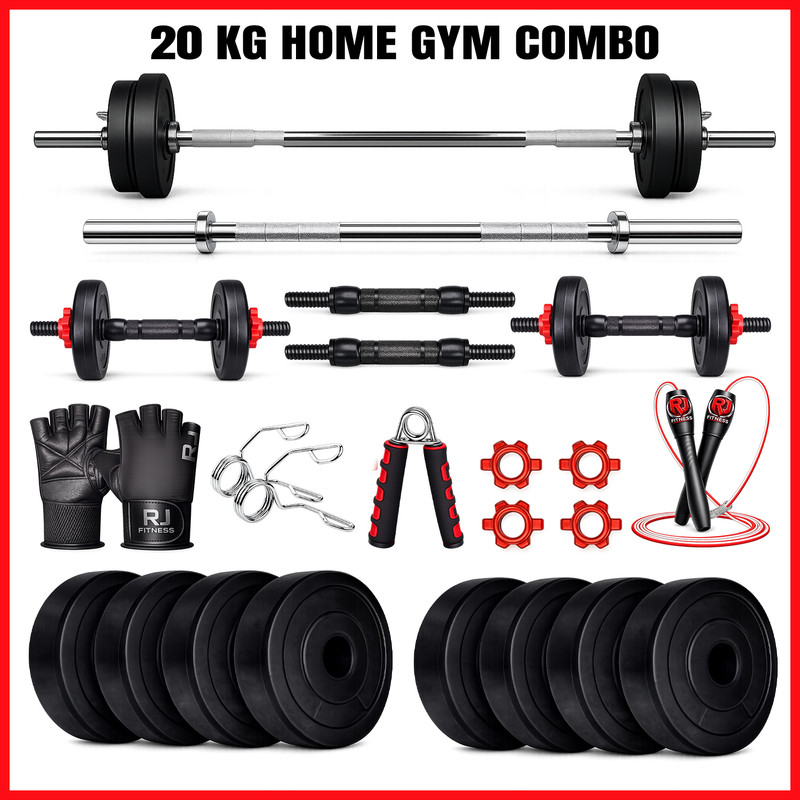 rj fitness 30 kg Combo 5kg*4/2.5kg*4pc Plate, 3ft Rod, Dumbbell Rod & Accessories Home Gym Combo