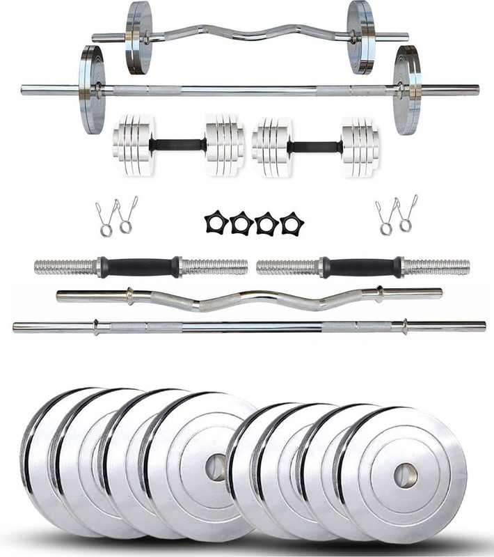 STARX 20 kg Steel Gym Plates With 3FT Curl & 5FT Straight of 23mm Home Gym Combo