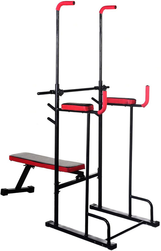 IRIS Multifunctional Power Tower Pull Up Bar, Dip Station & Push Up Equipment Flat Fitness Bench