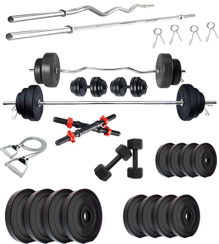 DreamFit 40 kg 40kg PVC weight,3ft curl&5ft straight rod,dumbbell rods, 2kg dumbbell pair & acc Home Gym Combo