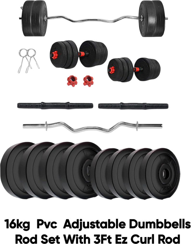 STARX 20 kg PVC weight with 3ft Curl Rod and Accessories Home Gym Combo