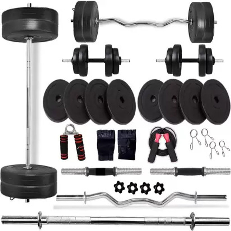 rj fitness 20 kg 5kg*4 pcs Weight Plate & 3ft Straight-Curl Rod With Accessories Home Gym Combo