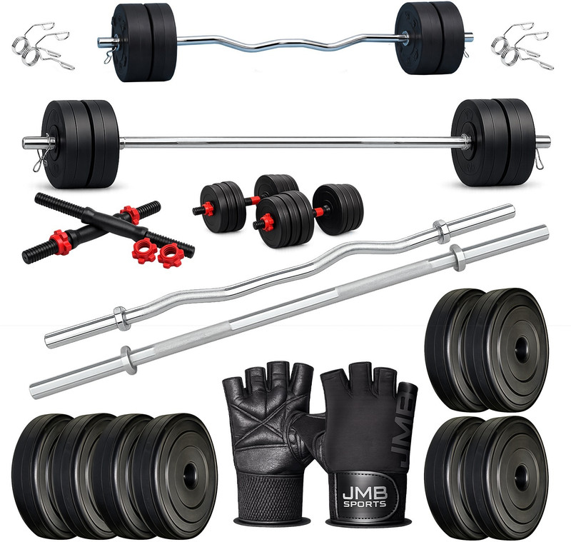 JMB 20 kg 20kg Home Gym Combo 3kg*4/2kg*4 plates, Straight+Curl Rod, gloves & Dumbbell rod Home Gym Combo
