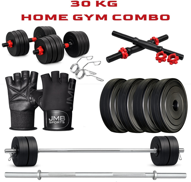 JMB 30 kg 30KG PVC Home Gym Set with 3ft Straight Rod, Dumbbell Rod & Gloves Home Gym Combo