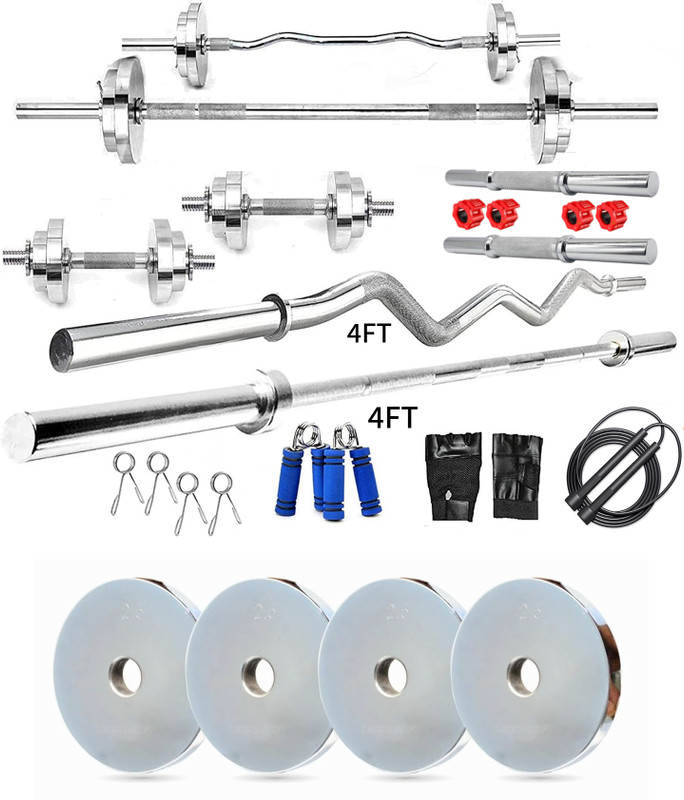 YMD 20 kg Steel Plates 2.5KGX4Pc 5KGX2Pc 4FT Curl & 5FT STRT 28mm Rods, Solid Rods & Locks Home Gym Combo