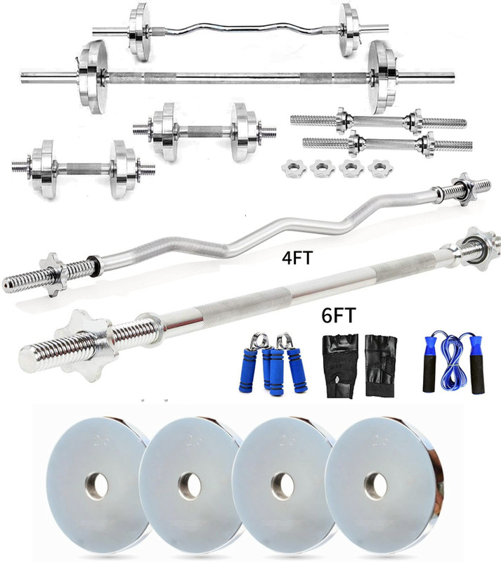 YMD 60 kg Steel Plates (2.5KGX4,5KGX6,10KGX2) 5FT Curl & 6FT Straight 25mm Star Rod Home Gym Combo