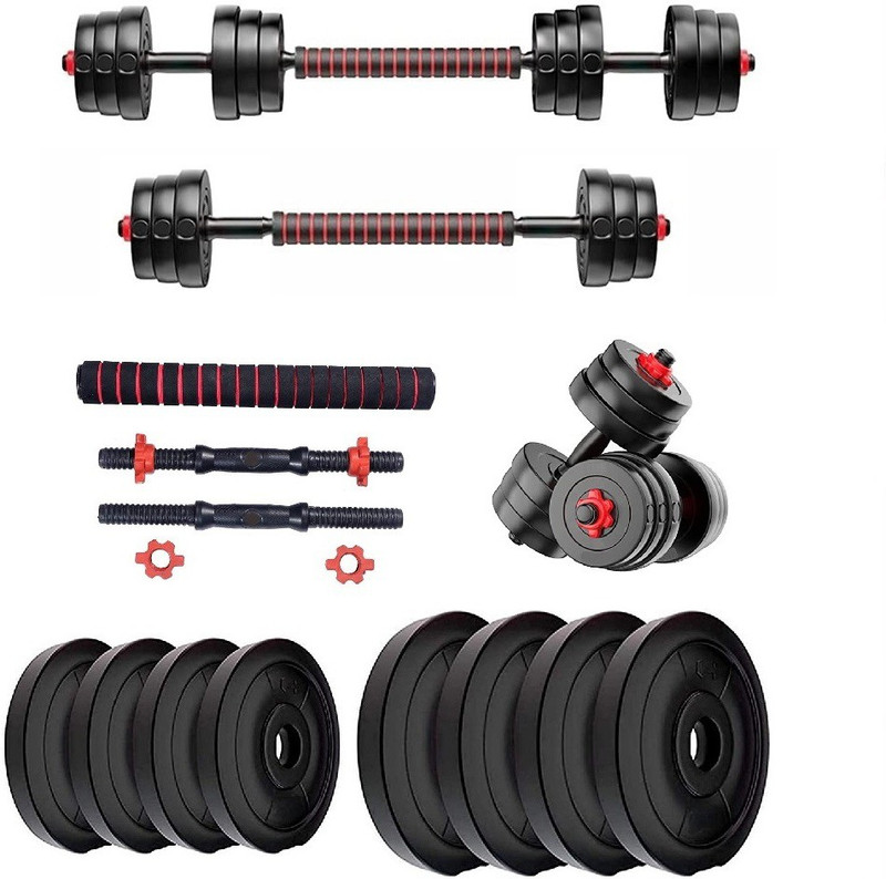 BodyFit 10 kg Dumbbell Gym Set 10kg(2.5kgx4) Exercise Weight Plates+1 Connector Rod,2 D.Rods. Home Gym Combo
