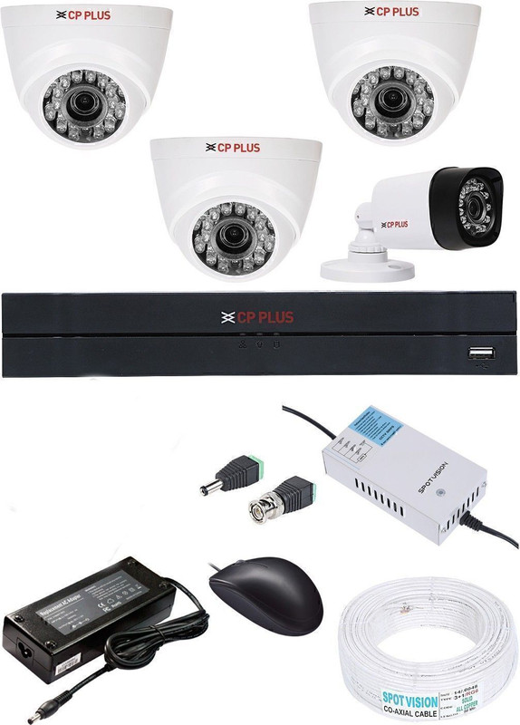 CP PLUS CP-PLUES 4CH DVR CP-UVR-0401E1-CS 01PCS DOMECAMERA CP-USC-DA10L2-0360 03PCS BULLET CAMERA CP-USC-TA10L2-0360 01PCS Security Camera(4 TB, 4 Channel)