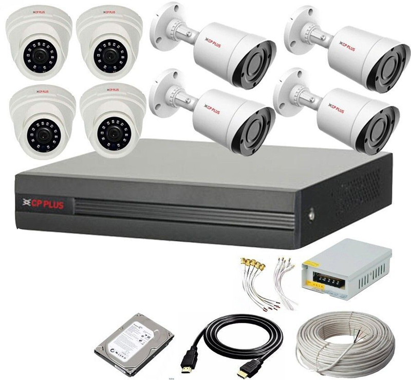 CP PLUS 8 Channal HD DVR,Outdoor Camera 2.4 MP 4Pcs,Indoor Camera 2.4 MP 4Pcs, Security Camera(500 GB, 8 Channel)