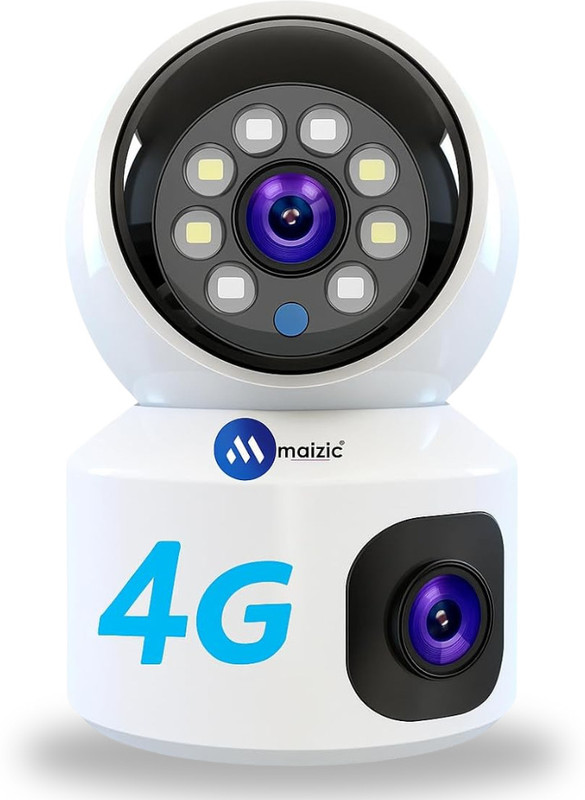Maizic Smarthome 4G 5+5MP CCTV Camera 360° Pan & Tilt| Dual lens/Dual View| 2-Way Audio| color NV Security Camera(2 Channel)
