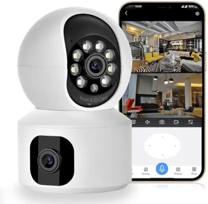 PERAMISYM DUAL LENS WiFi 360 Camera Full HD 4mp CCTV Night Vision Motion Sensor 2Way Audio Security Camera(1 Channel)
