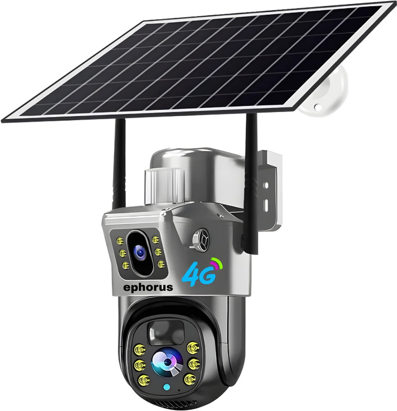 ephorus Solar panel 4MP+4MP colour night vision waterproof IP66 two way audio alarm 1 IP Camera Camera(Black)