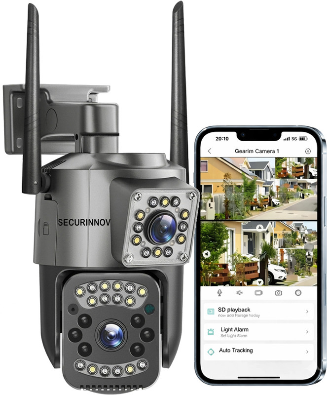 securinnov 6MP WiFi Dual Lens Outdoor PTZ CCTV Camera with 360° View, Two-Way Audio Security Camera(8 Channel)