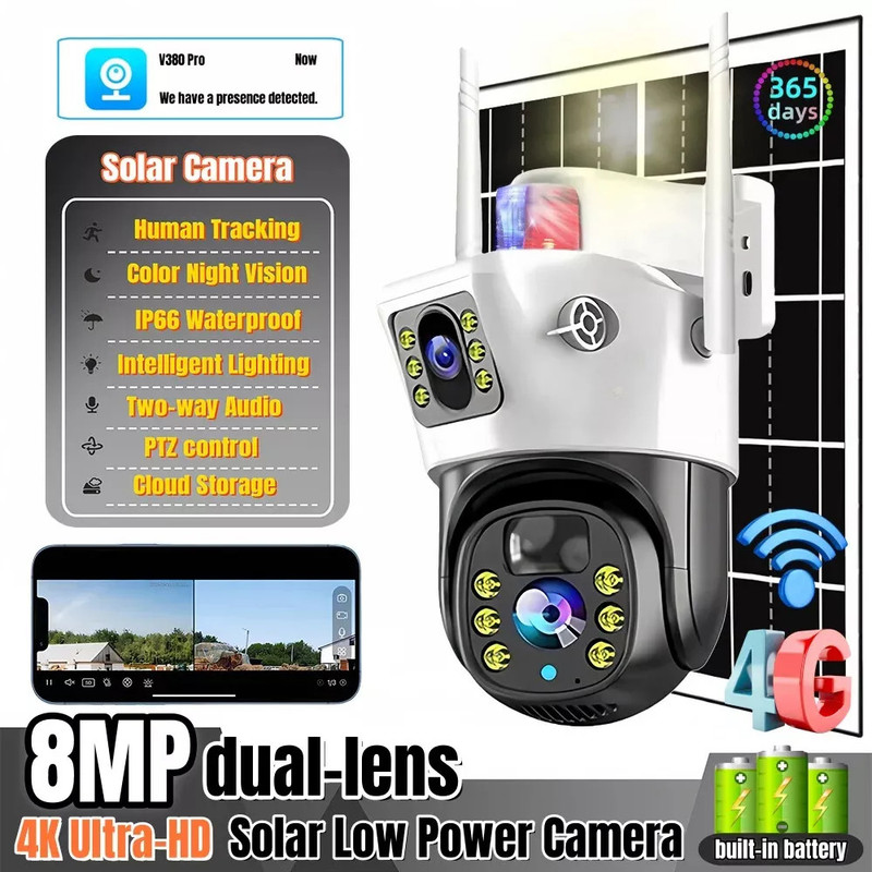 AVOIHS Solar Powered 4G SIM CCTV PTZ Camera Mobile App Control Night Vision 2-Way Audio Security Camera(128 GB, 1 Channel)