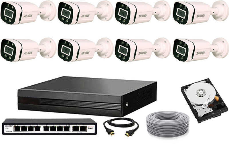 ADS VISION FULL HYBRID IP 8 BULLET COLORVIEW NIGHT VISION WITH AUDIO Set 1TB HDD Security Camera(1 TB, 8 Channel)