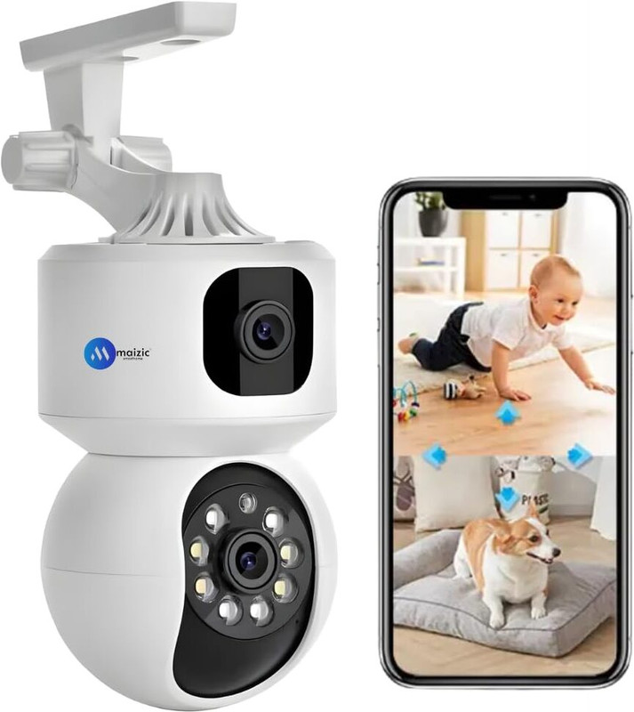 Maizic Smarthome Supercam 5+5 MP HD WIFI Dual Lens/Screen Bullet+PTZ Indoor Security Camera(1 Channel)