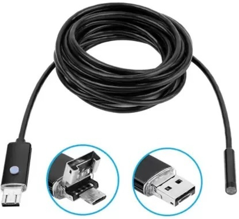 FEERO 5Meters Endoscope Mini HD Camera 7 mm Lens USB Inspection LED Borescope Security Camera(1 Channel)