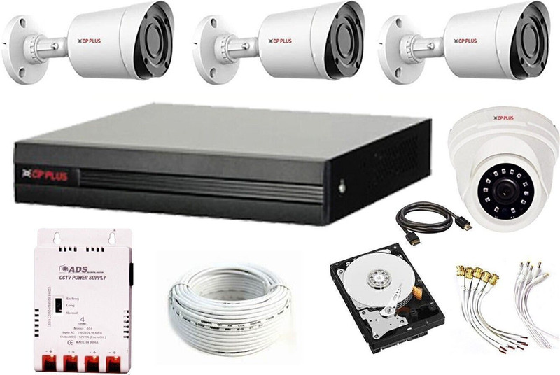 CP PLUS Cp Plus Full HD 4Ch DVR + CP Plus 3 BULLET Camera 2.4 MegaPixel Nightvision & 1 DOME CAMERA 2.4 MegaPixel Nightvision + Seagate Or WD Hard Drive 1TB + CCTV CABLE 3+1+ Power Supply + BNC & DC Pin Set - Full CCTV Kit Security Camera (TRUSTED PURCHASE FOR REYANSH ENTERPRISES) Security Camera(50