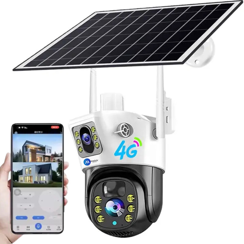 Maizic Smarthome 4G Sim Based CCTV Camera 5+5MP Pan Tilt Battery Powered with Solar Panel Security Camera(1 Channel)