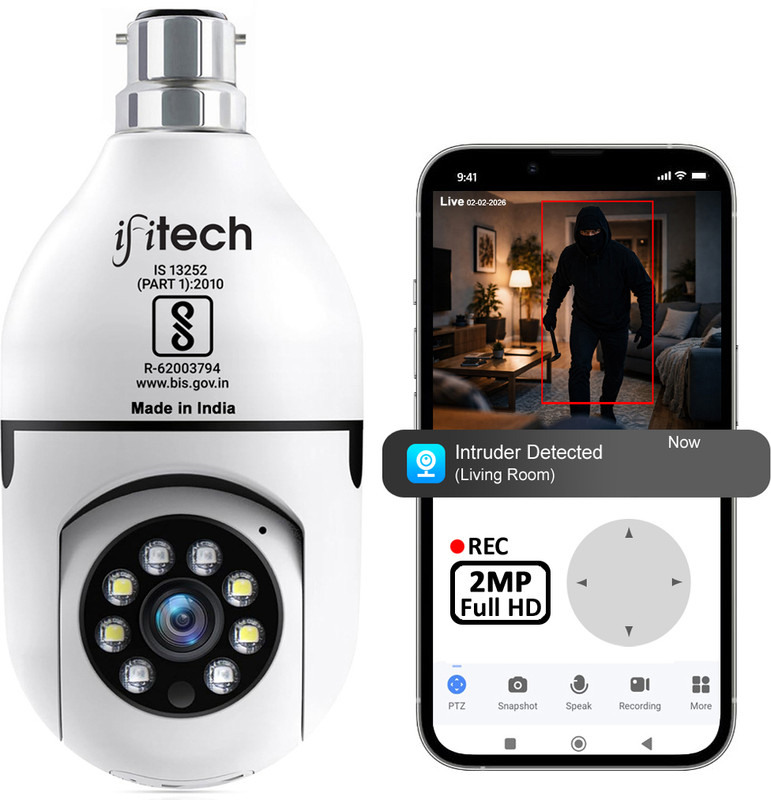 IFITech 2MP Full HD Bulb Camera | 360° Pan/Tilt Wireless CCTV Camera For Home/Office Security Camera(256 GB, 5 Channel)