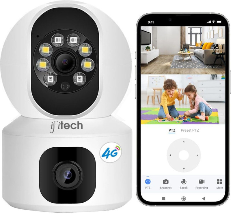 IFITech 4MP Ultra HD 4G (SIM-based) Dual-Lens Camera for Indoor | 360 degree View Security Camera(256 GB, 1 Channel)