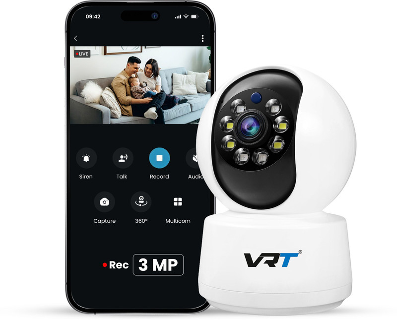 VRT Smart 360° 3MP 2K Wi-Fi Indoor Security Camera with AI Detection & Night Vision Security Camera(128 GB, 1 Channel)