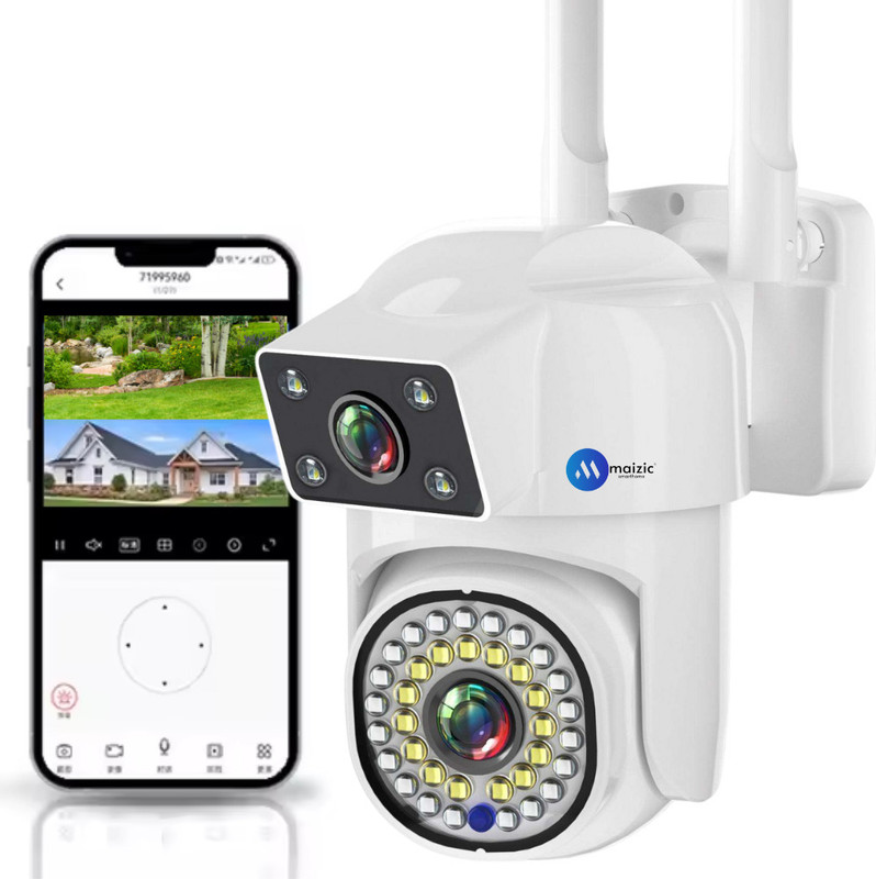 Maizic Smarthome SuperCam 36IRs White 5+5MP UHD Dual Lens/Dual Screen WiFi Outdoor CCTV Camera Security Camera(1 Channel)