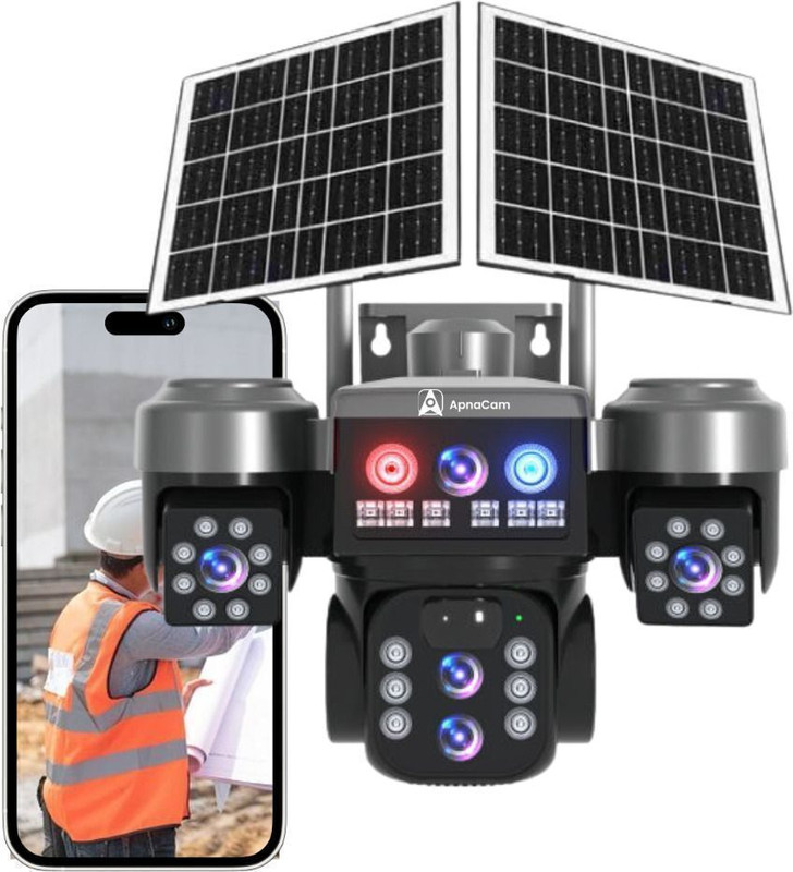 ApnaCam 8+8+8MP FHD COP 4G SIM 3 Lens Dual Solar Powered Outdoor CCTV Security Camera(128 GB, 5 Channel)