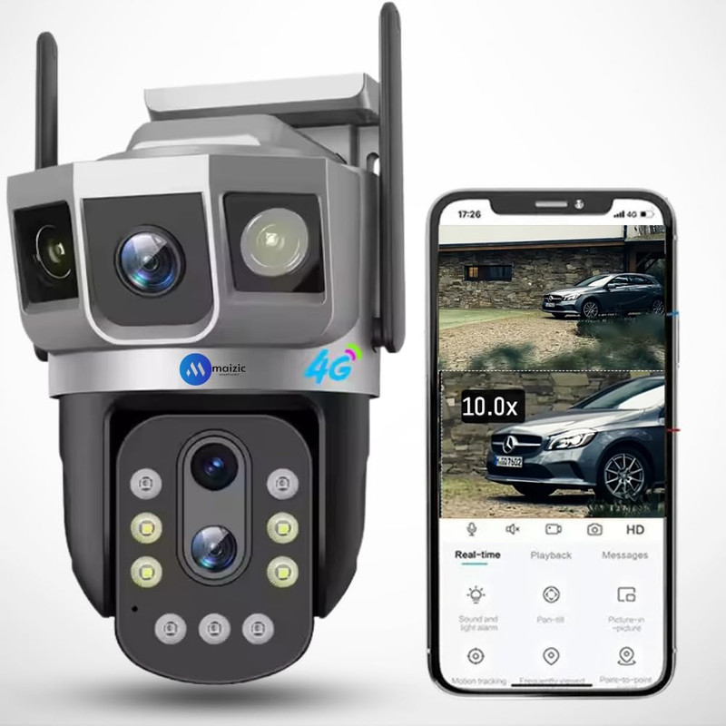 Maizic Smarthome Supercam 10X Optical Zoom 5MP+5MP 4G Sim CCTV Camera for Home with 3 screen view Security Camera(1 Channel)