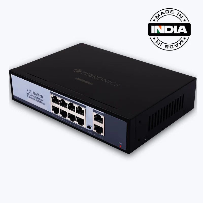 ZEBRONICS Zeb 8CH POE Swich | 8 Ports 10/100M PoE + 2 Ports 1000M Ethernet Uplink For Security Camera(8 Channel)