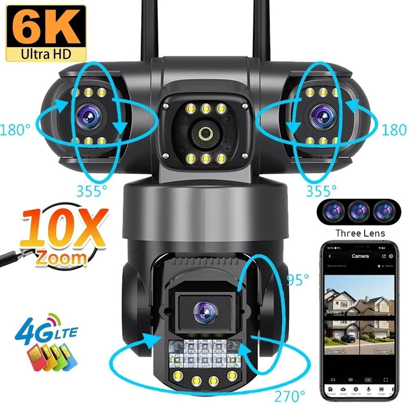 AVOIHS 4G SIM 3 Lens Wireless HD Camera Bullet+ PTZ Control TwoWay Audio Night Vision Security Camera(128 GB, 1 Channel)