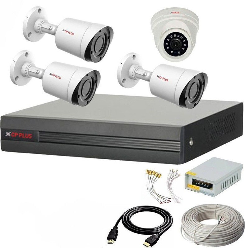 CP PLUS 4 Channal HD DVR 1080p 1Pcs,Outdoor Camera 2.4 MP 3Pcs,Indoor Camera 2.4 MP 1Pcs,combo set Security Camera(4 Channel)