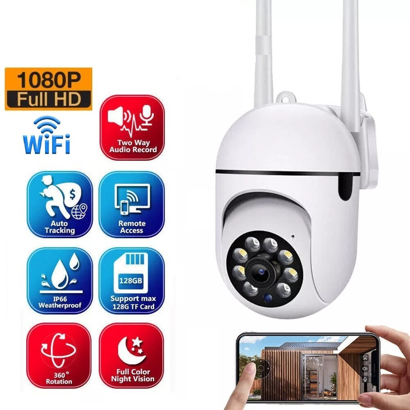 Bzrqx Outdoor 360 Degree WiFi PTZ CCTV Camera 1080 Full HD Night Vision 2-Way Audio Security Camera(128 GB, 1 Channel)