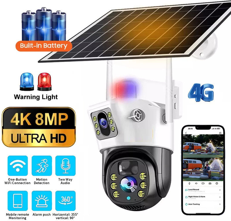 AVOIHS PTZ Solar 4G SIM Outdoor CCTV Camera with SD Card, Waterproof IP66 Smart Alerts Security Camera(256 GB, 1 Channel)