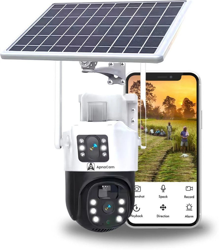 ApnaCam 5MP+5MP FHD Dual Lens 4G Solar PTZ Camera Mini Pan-Tilt Battery Powered Security Camera(128 GB, 4 Channel)