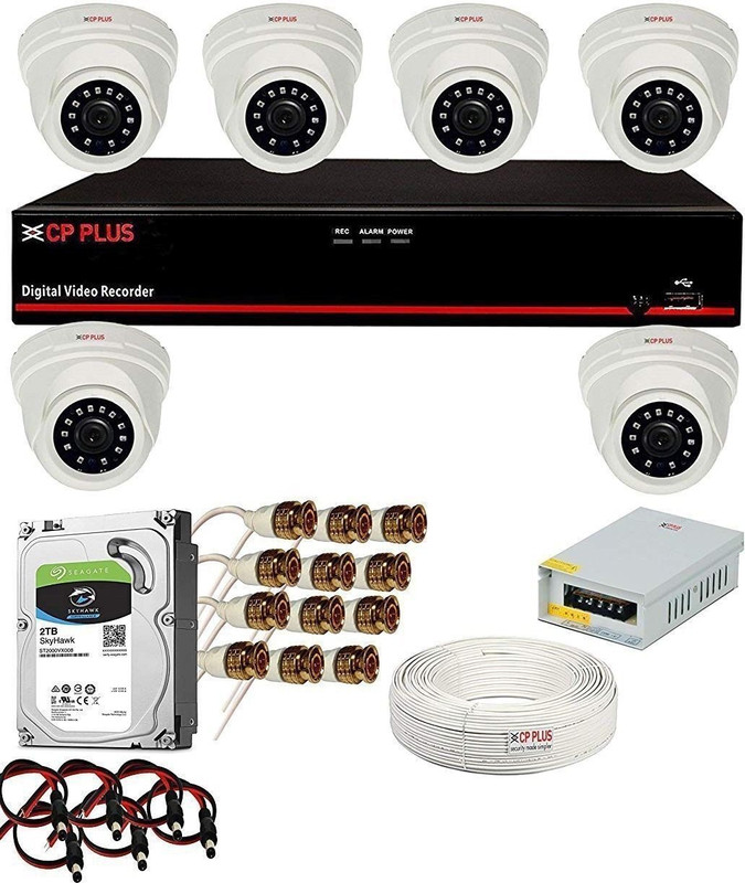 CP PLUS FULL HD DVR 2.4MP 6 Dome Camera , 1TB HDD Accessorie Complete CCTV Combo Set Security Camera(1 TB, 8 Channel)