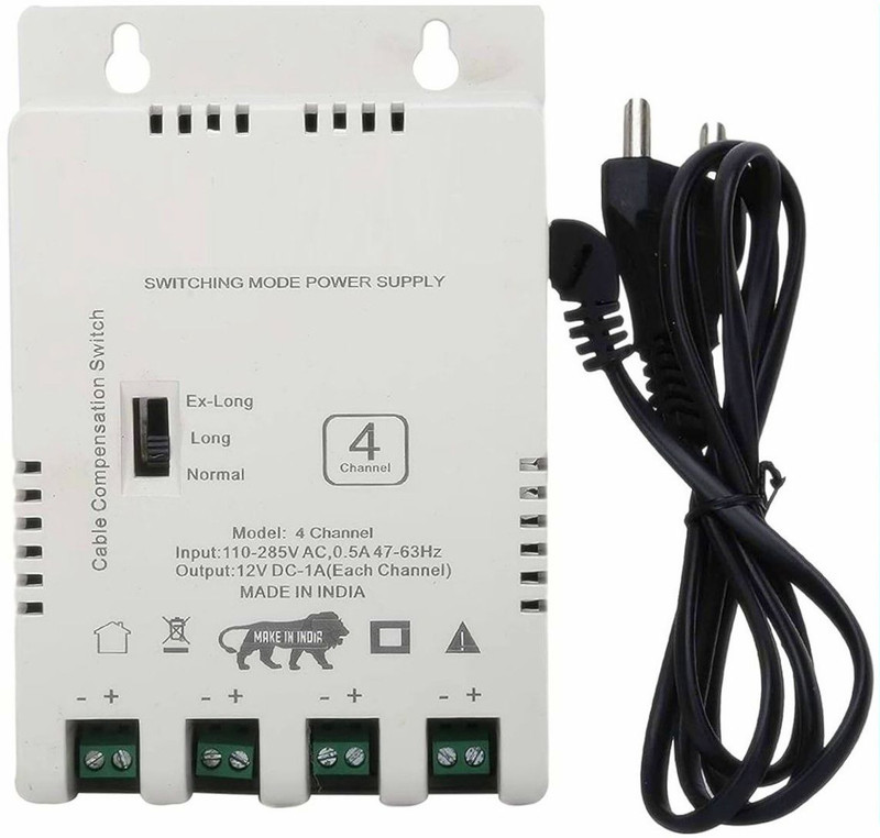BALRAMA 4 Channel CCTV Camera SMPS Power Supply Adapter 12V 5A 60W AC to DC Converter Security Camera(SMPS CCTV Camera Power Supply Multiport SMPS 12 Volt DC Output (4 Camera SMPS) GB, 4 Channel)