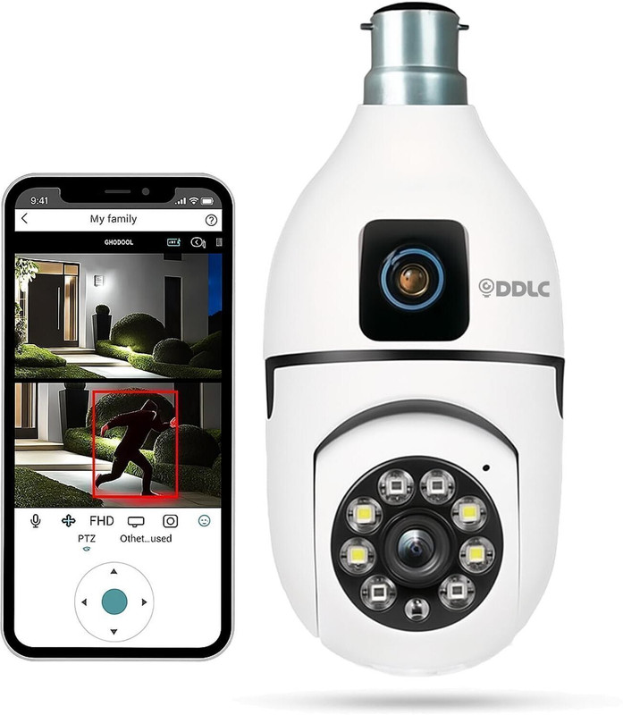DDLC DDLC Dual Lens Light Bulb WiFi Camera 4MP Full HD 1080P | Dual View Security Camera(6 Channel)
