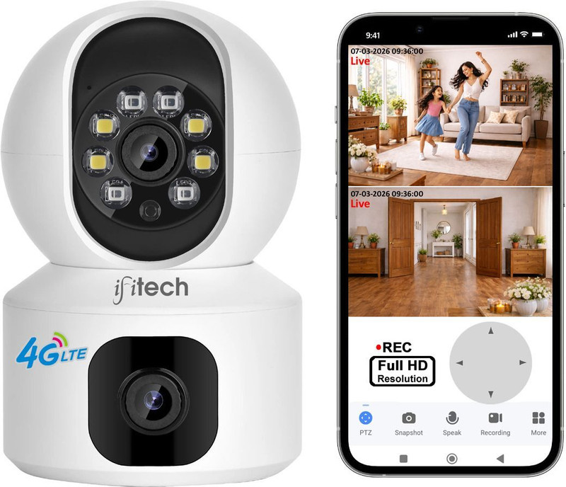 IFITech 4MP 360° Smart Dual Lens CCTV Camera | 4G (SIM-based) Wireless Security Camera Security Camera(256 GB, 3 Channel)