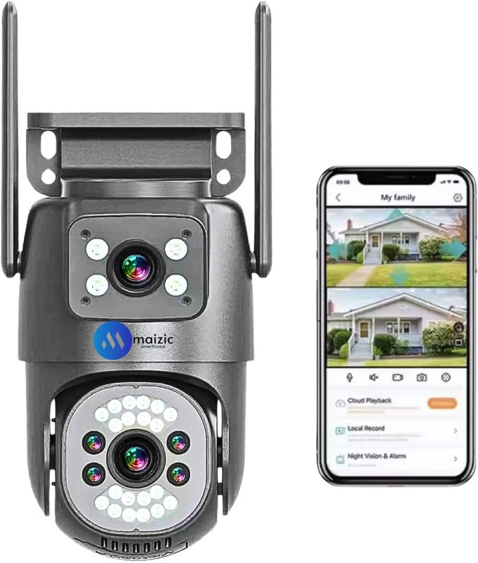 Maizic Smarthome 4G Sim 2 Lens/2 Screen [4MP+4MP] FHD Outdoor CCTV Camera with Mobile Tracking Security Camera(2 Channel)