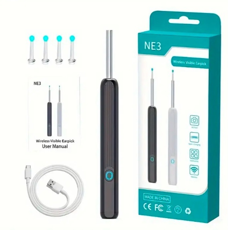 LEEGOAL NE3 Ear Wax Removal Camera, Ear Cleaner, 1296P FHD Wireless Otoscope with 6 LED Security Camera(1 Channel)